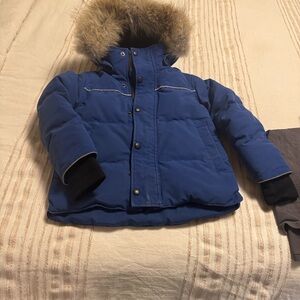 Canada Goose Kids Blue Puffer Jacket with Fur Trim